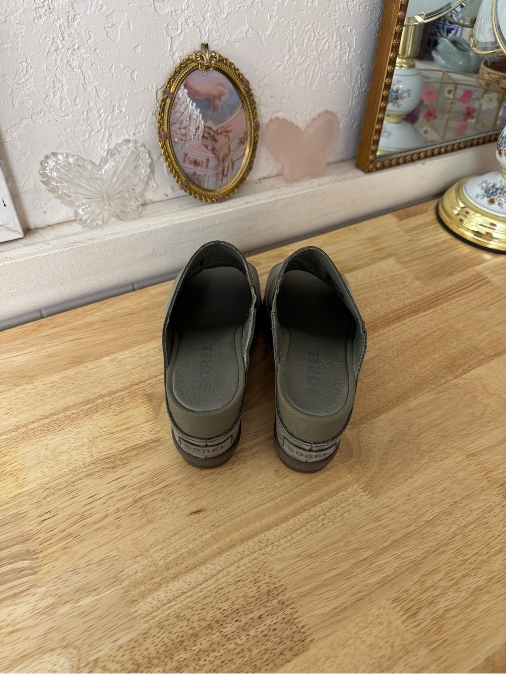 Sorel Kinetic Olive Green Nubuck Slide Mules Lug Sole Comfort Sandals Size 10 - Picture 9 of 12